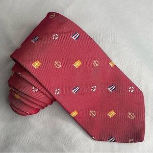 Brooks Brothers Stripe Ribbed Silk Tie Red Navy Ocean Nautical Flag Prep Necktie